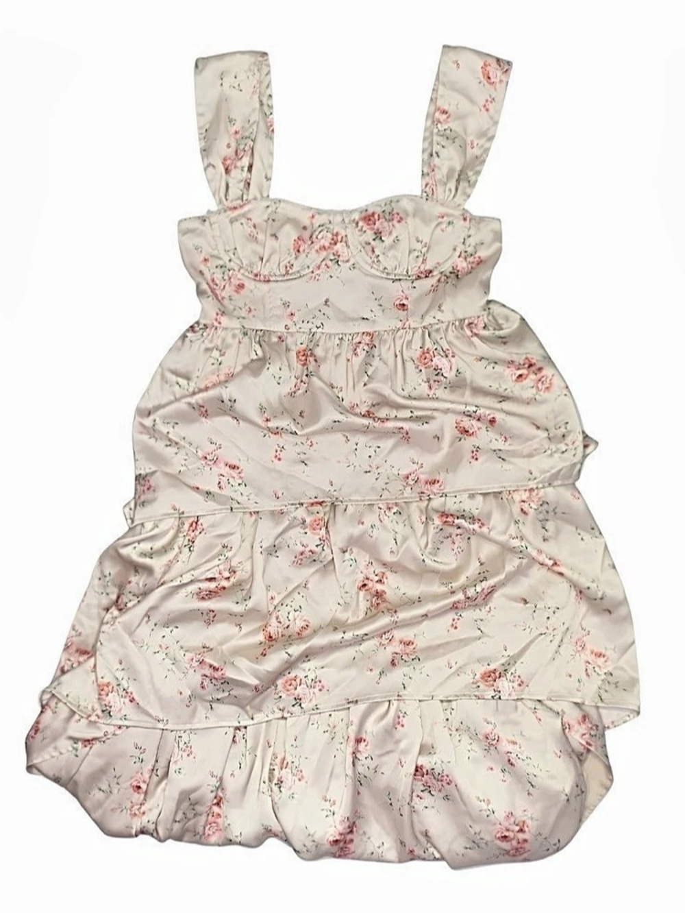 WEWOREWHAT Satin Floral Tiered Mini Dress